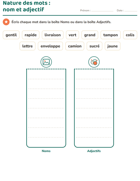 Aperçu de la fiche Nature des mots avec Bureau de poste pour CP (cours préparatoire)