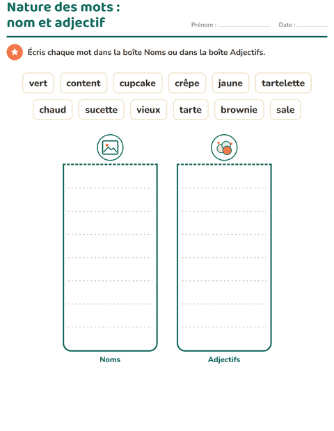 Aperçu de la fiche Nature des mots avec Desserts et sucreries pour CP (cours préparatoire)