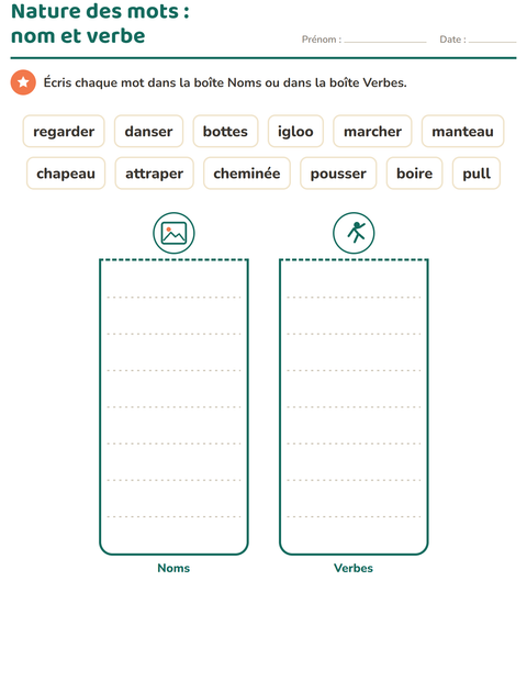 Aperçu de la fiche Nature des mots avec Hiver pour CP (cours préparatoire)