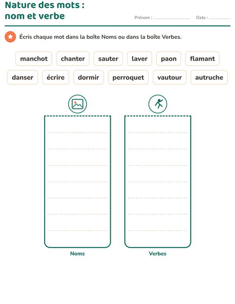 Aperçu de la fiche Nature des mots avec Oiseaux pour CP (cours préparatoire)