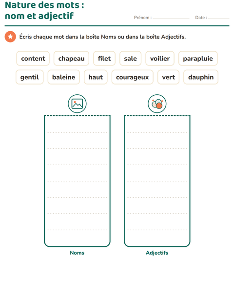 Aperçu de la fiche Nature des mots avec Plage pour CP (cours préparatoire)