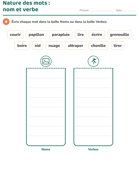 Aperçu de la fiche Nature des mots avec Printemps pour CP (cours préparatoire)