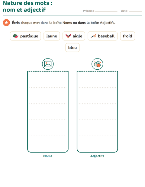 Aperçu de la fiche Nature des mots avec 4 juillet pour CP (cours préparatoire)