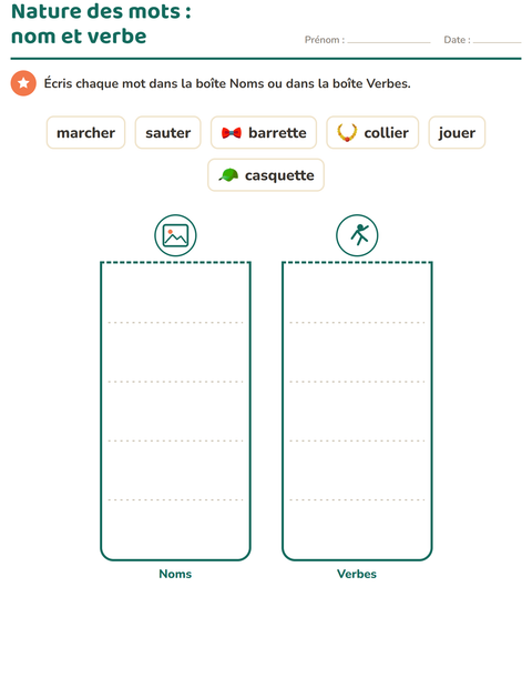 Aperçu de la fiche Nature des mots avec Accessoires pour CP (cours préparatoire)