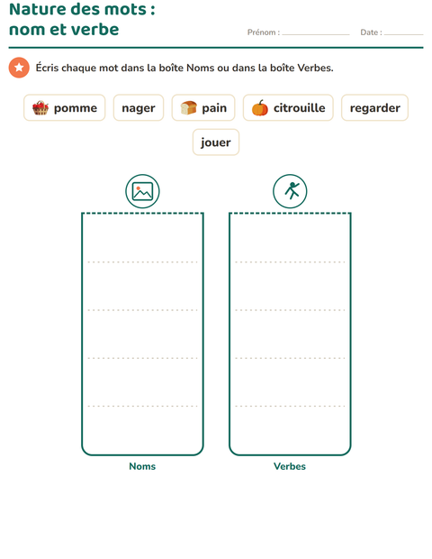 Aperçu de la fiche Nature des mots avec Action de grâce pour CP (cours préparatoire)