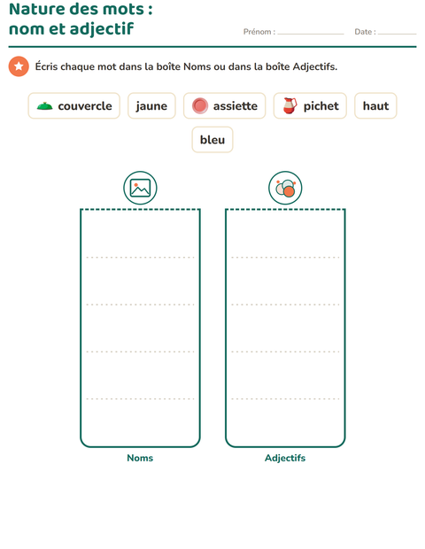 Aperçu de la fiche Nature des mots avec Ustensiles de cuisine pour CP (cours préparatoire)