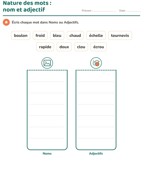 Aperçu de la fiche Nature des mots avec Outils pour CP (cours préparatoire)