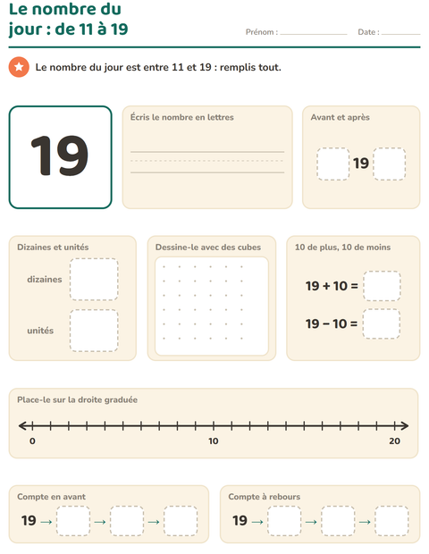 Aperçu de la fiche Le nombre du jour pour CP (cours préparatoire)