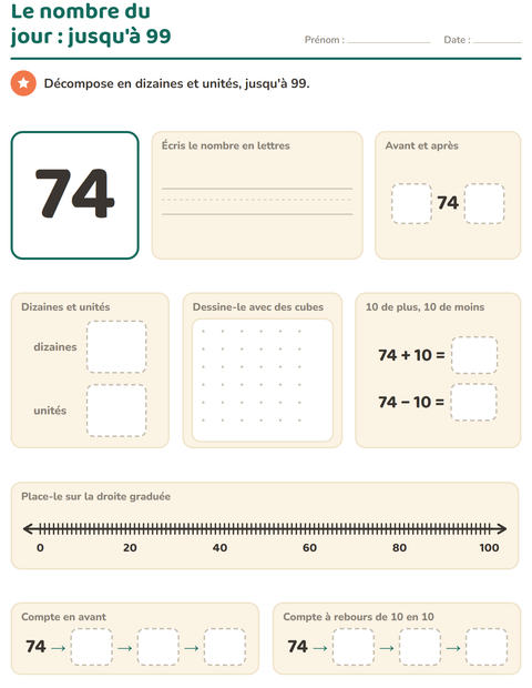 Aperçu de la fiche Le nombre du jour pour CP (cours préparatoire)