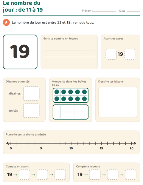 Aperçu de la fiche Le nombre du jour pour CP (cours préparatoire)