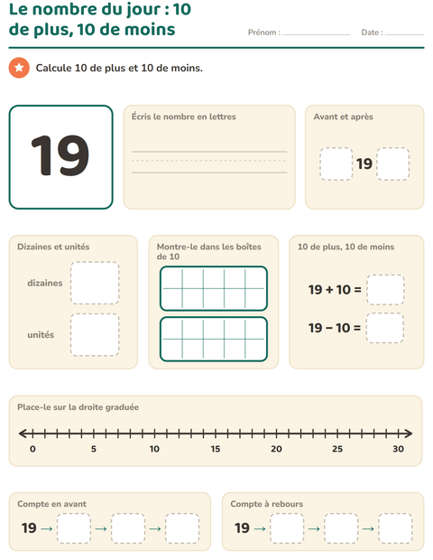 Aperçu de la fiche Le nombre du jour pour CP (cours préparatoire)
