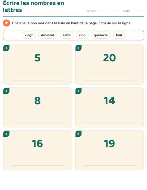 Aperçu : Écrire les nombres en lettres
