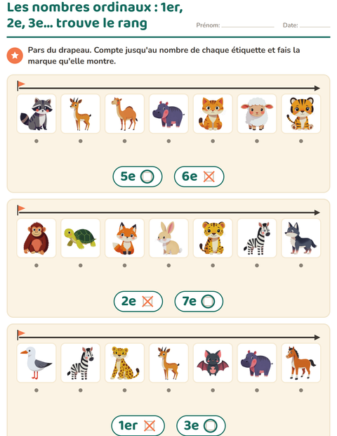 Les nombres ordinaux : 1er, 2e, 3e… trouve le rang