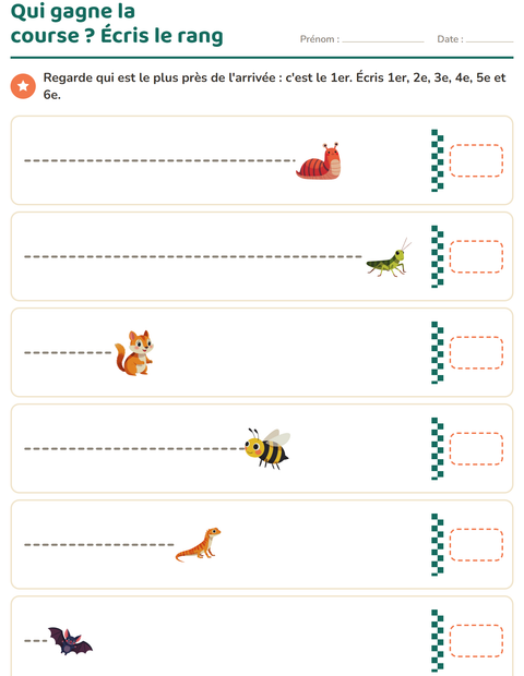 Aperçu de la fiche Les nombres ordinaux avec Créatures de la forêt pour CP (cours préparatoire)