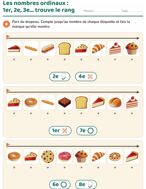 Aperçu de la fiche Les nombres ordinaux avec Boulangerie pour École maternelle (grande section, 5-7 ans)