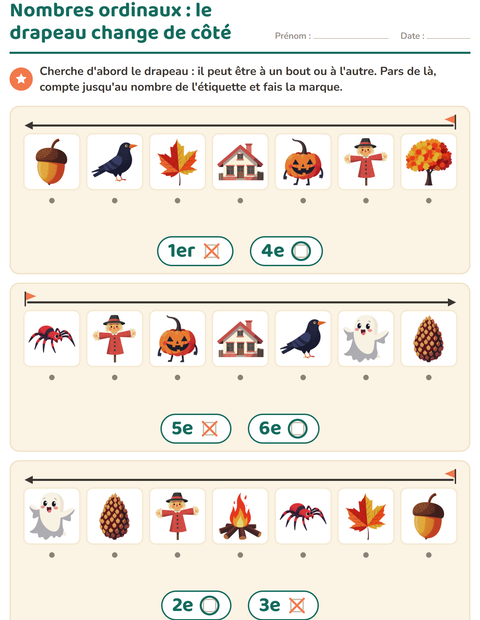 Aperçu de la fiche Les nombres ordinaux avec Divers pour École maternelle (grande section, 5-7 ans)