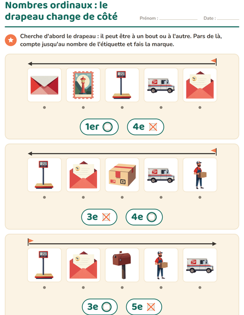 Aperçu de la fiche Les nombres ordinaux avec Bureau de poste pour École maternelle (grande section, 5-7 ans)