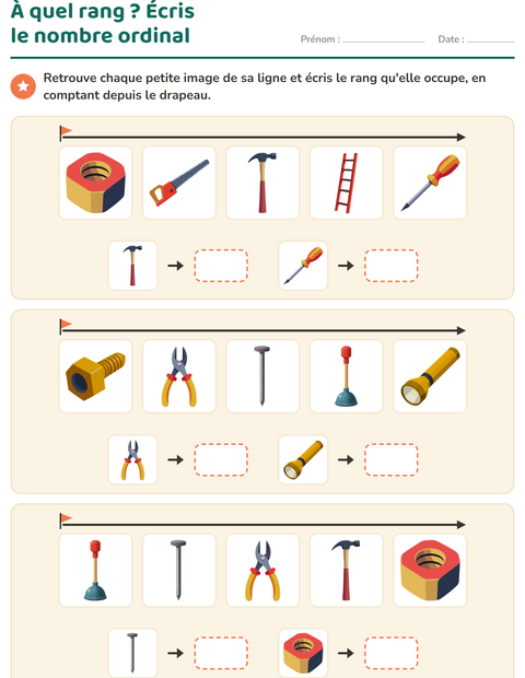 Aperçu de la fiche Les nombres ordinaux avec Outils pour CP (cours préparatoire)