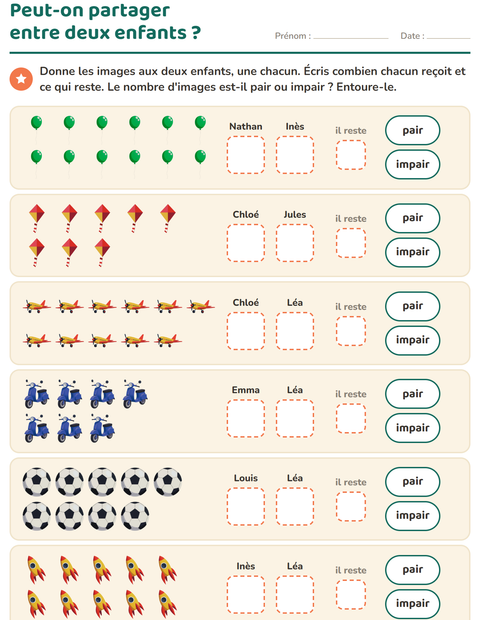 Aperçu de la fiche Nombres pairs et impairs avec Jouets pour CP (cours préparatoire)
