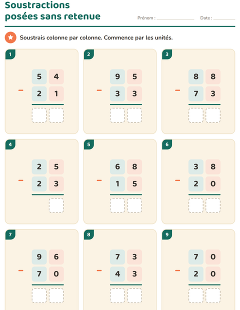 Aperçu de la fiche Opérations posées pour CE1 (cours élémentaire 1)