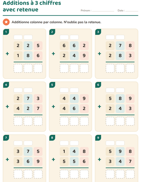 Aperçu de la fiche Opérations posées pour CE2 (cours élémentaire 2)