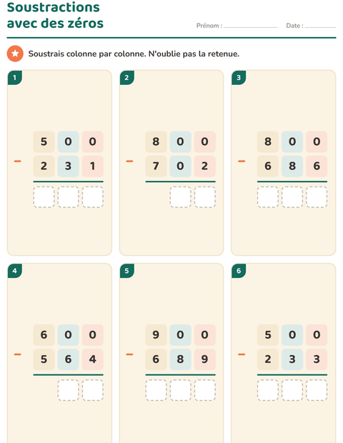 Aperçu de la fiche Opérations posées pour CE2 (cours élémentaire 2)