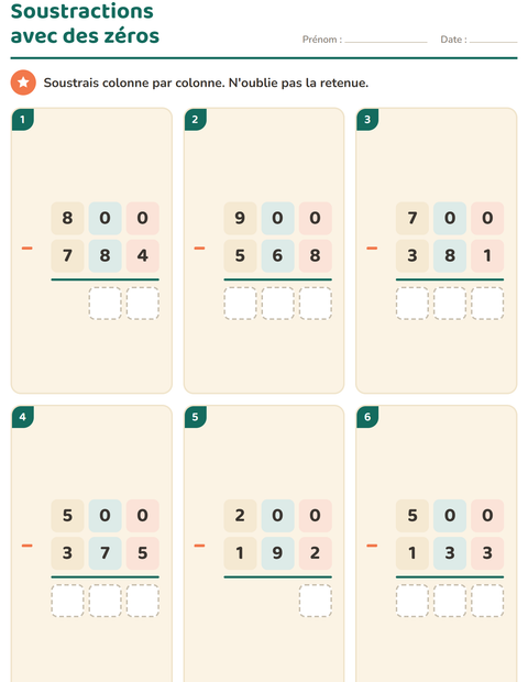 Aperçu de la fiche Opérations posées pour CE2 (cours élémentaire 2)