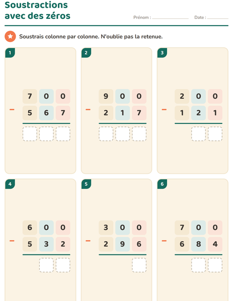 Aperçu de la fiche Opérations posées pour CE2 (cours élémentaire 2)