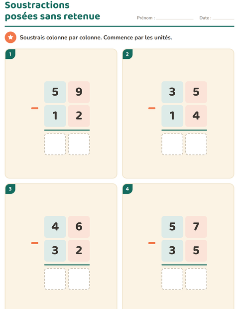 Aperçu de la fiche Opérations posées pour CE1 (cours élémentaire 1)