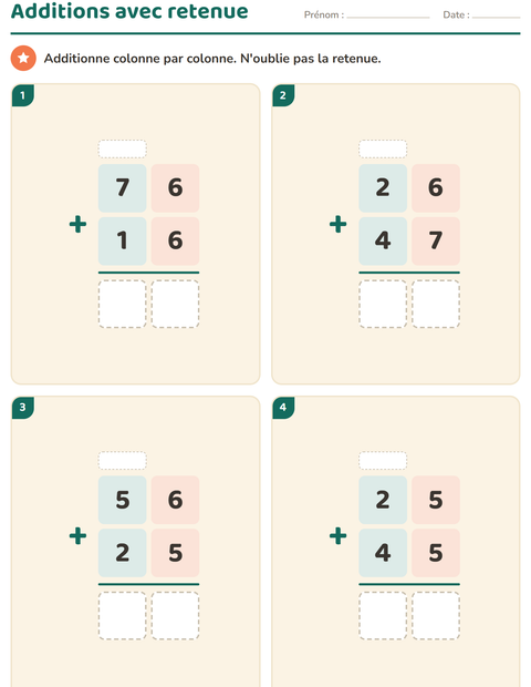 Aperçu de la fiche Opérations posées pour CE2 (cours élémentaire 2)