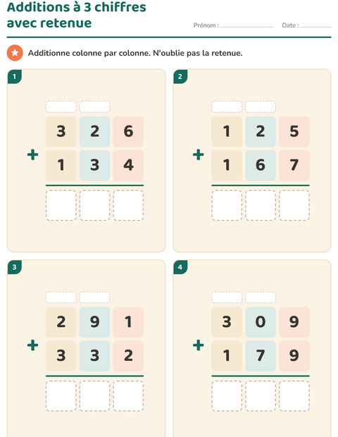 Aperçu de la fiche Opérations posées pour CE2 (cours élémentaire 2)