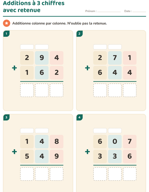 Aperçu de la fiche Opérations posées pour CE2 (cours élémentaire 2)