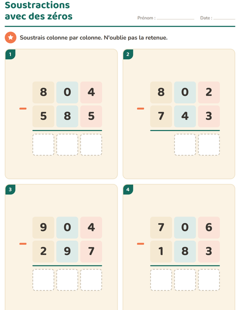 Aperçu de la fiche Opérations posées pour CE2 (cours élémentaire 2)