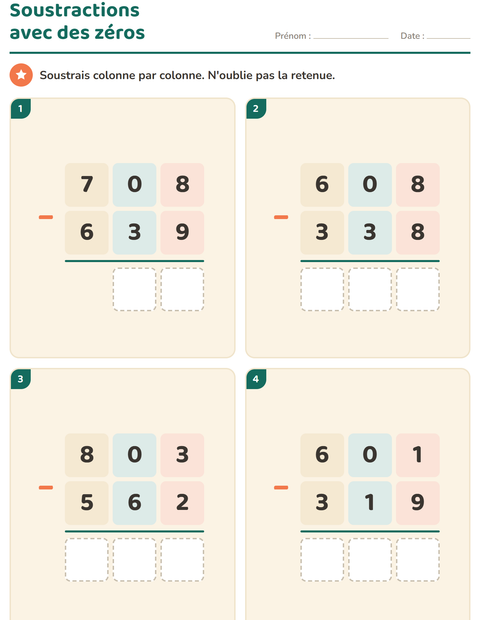 Aperçu de la fiche Opérations posées pour CE2 (cours élémentaire 2)