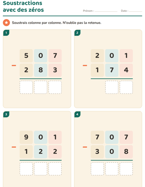 Aperçu de la fiche Opérations posées pour CE2 (cours élémentaire 2)
