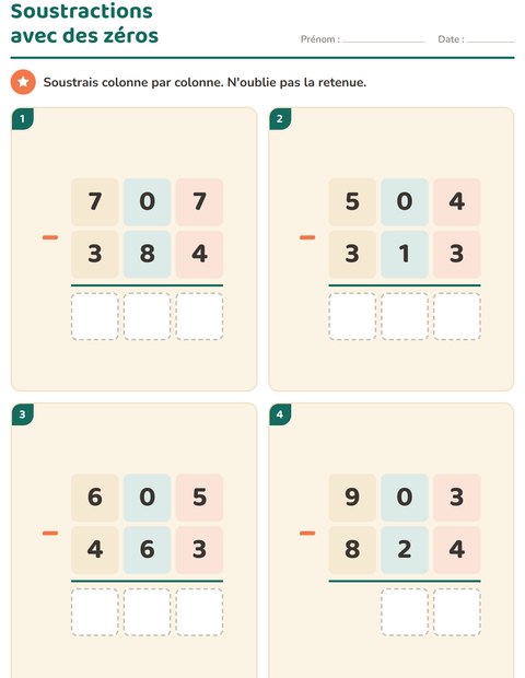 Aperçu de la fiche Opérations posées pour CE2 (cours élémentaire 2)