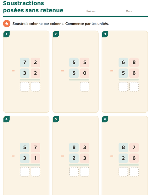 Aperçu de la fiche Opérations posées pour CE1 (cours élémentaire 1)
