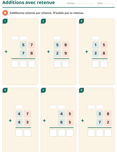 Aperçu de la fiche Opérations posées pour CE2 (cours élémentaire 2)
