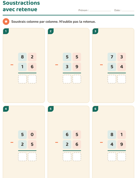 Aperçu de la fiche Opérations posées pour CE2 (cours élémentaire 2)