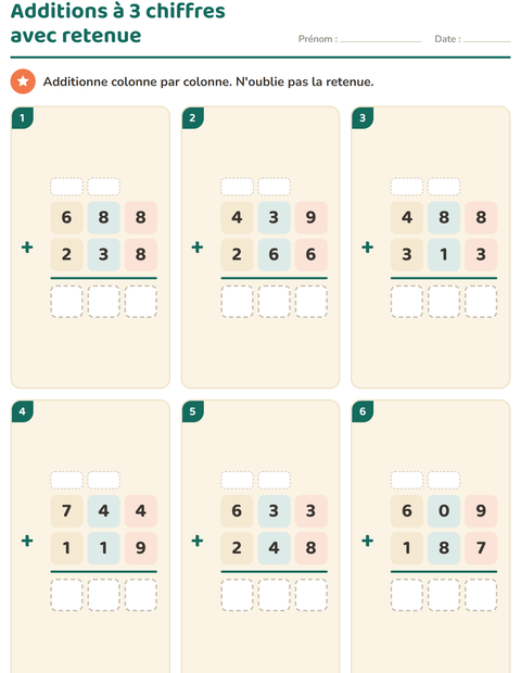 Aperçu de la fiche Opérations posées pour CE2 (cours élémentaire 2)