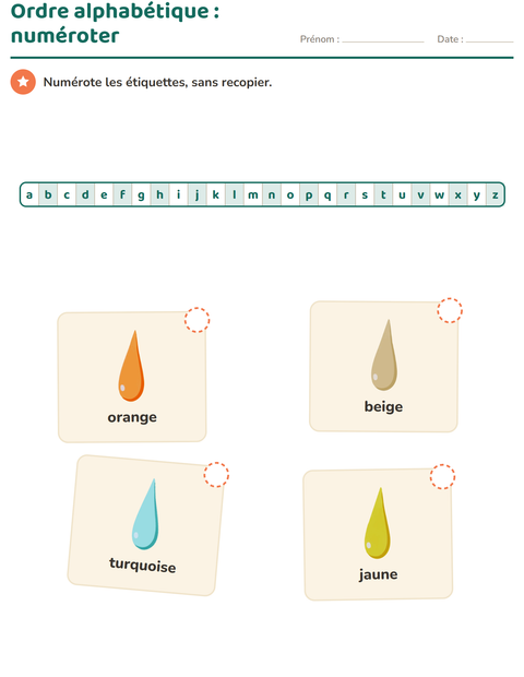Aperçu de la fiche Ordre alphabétique avec Couleurs pour CP (cours préparatoire)