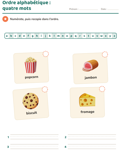 Aperçu de la fiche Ordre alphabétique avec Au supermarché pour CP (cours préparatoire)
