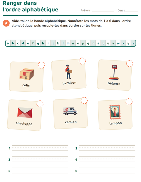 Aperçu de la fiche Ordre alphabétique avec Bureau de poste pour CP (cours préparatoire)