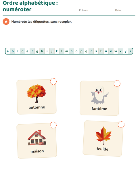 Aperçu de la fiche Ordre alphabétique avec Divers pour CP (cours préparatoire)
