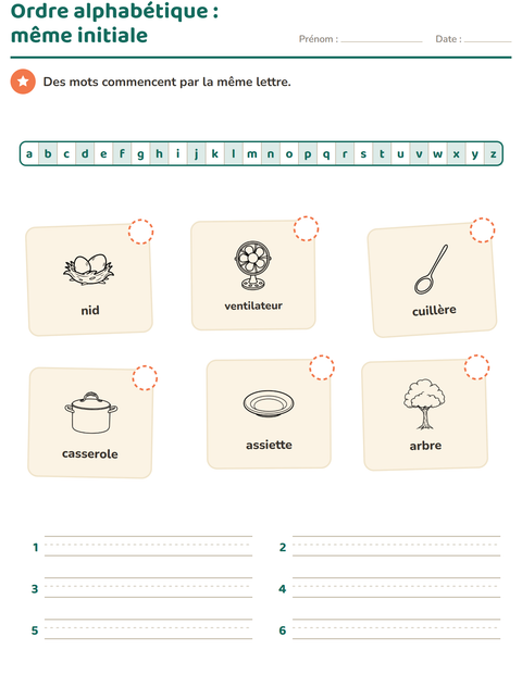 Aperçu de la fiche Ordre alphabétique avec Maison et Nature NB pour CP (cours préparatoire)