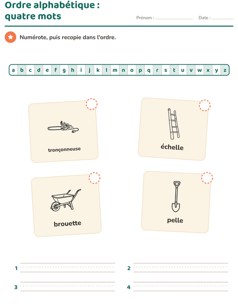 Aperçu de la fiche Ordre alphabétique avec Outils NB pour CP (cours préparatoire)