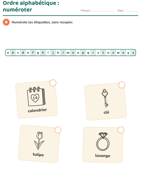 Aperçu de la fiche Ordre alphabétique avec Saint-Valentin NB 2 pour CP (cours préparatoire)