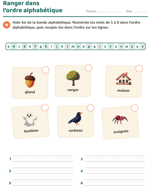 Aperçu de la fiche Ordre alphabétique avec Divers pour CP (cours préparatoire)