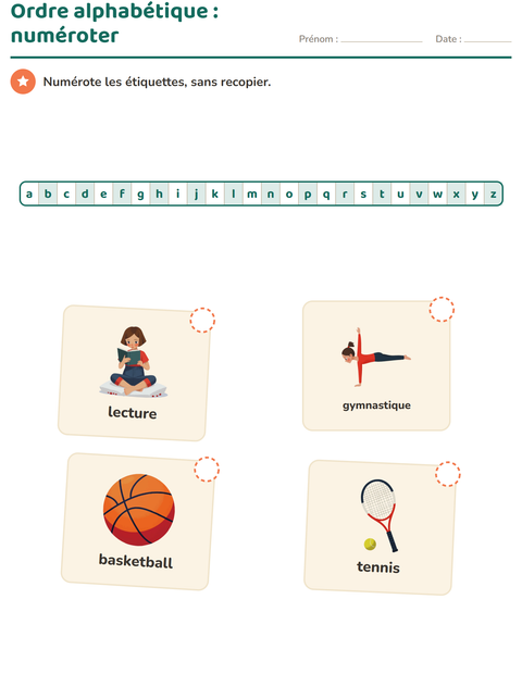 Aperçu de la fiche Ordre alphabétique avec Activités pour CP (cours préparatoire)