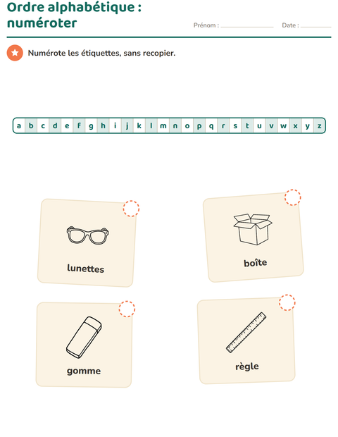 Aperçu de la fiche Ordre alphabétique avec Éducation NB pour CP (cours préparatoire)